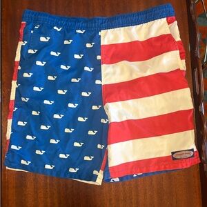 Vineyard Vines Boys Youth Red, White and Blue Flag Swim Trunks Size XL (18)